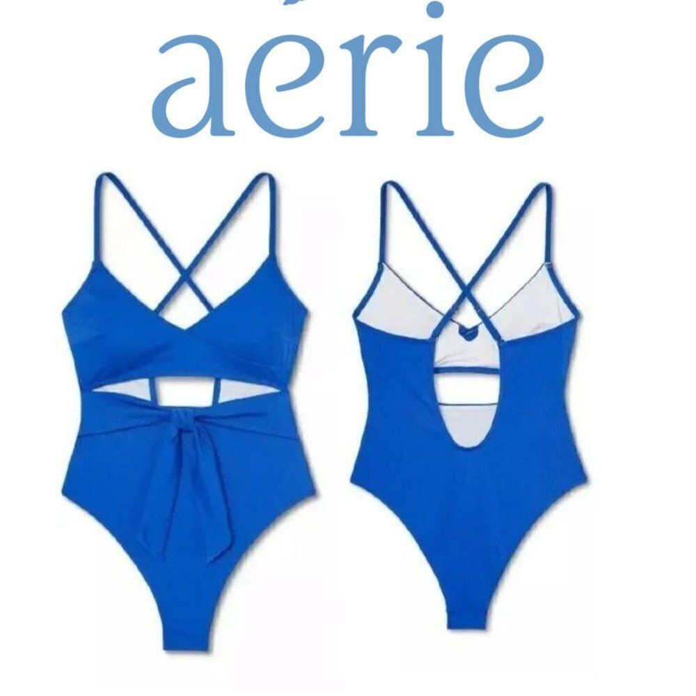 AERIE BLUE Front Cut Out Sash-Tie Swim Size XL